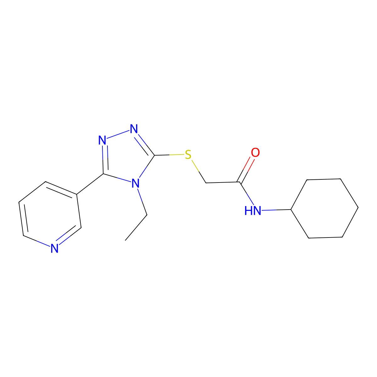 N-cyclohexyl-2-[(4-ethyl-5-pyridin-3-yl-1,2,4-triazol-3-yl)sulfanyl]acetamide molecular structure, CAS 142529-66-6