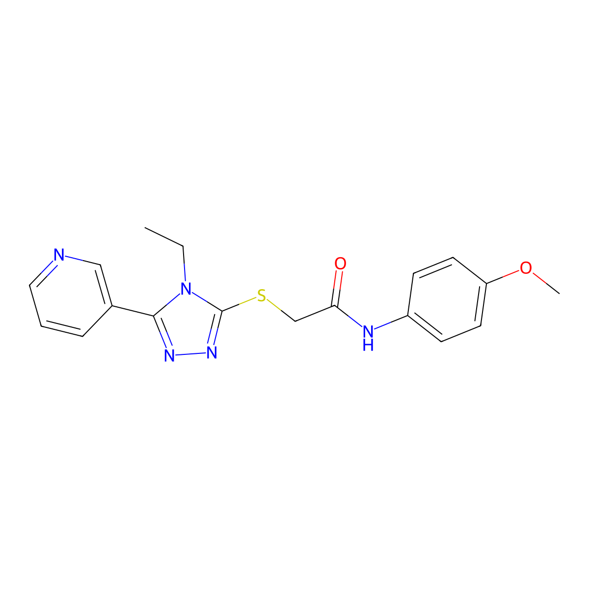 2-((4-ET-5-(3-Pyridinyl)-4H-1,2,4-triazol-3-YL)thio)-N-(4-methoxy-PH)acetamide molecular structure, CAS 142529-68-8