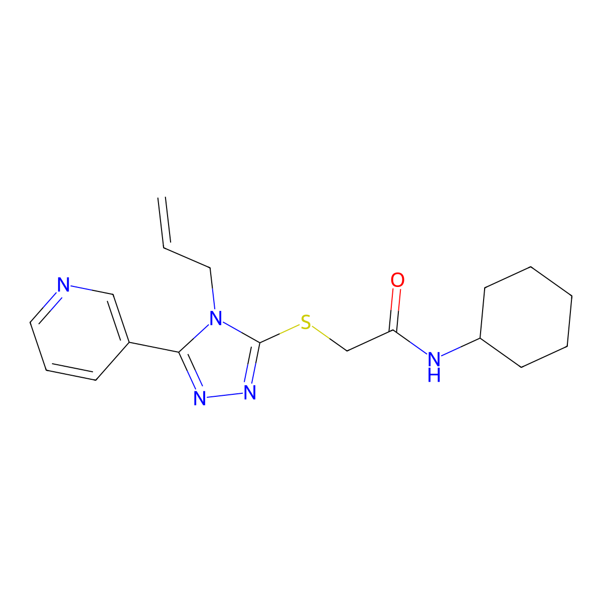 N-cyclohexyl-2-[(4-prop-2-enyl-5-pyridin-3-yl-1,2,4-triazol-3-yl)sulfanyl]acetamide molecular structure, CAS 142529-75-7