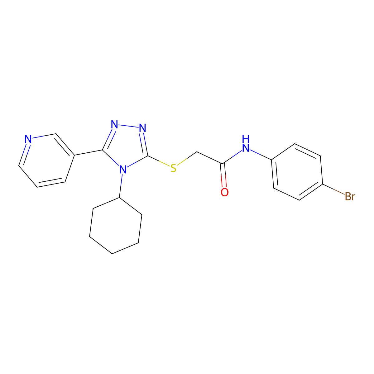 N-(4-bromophenyl)-2-[(4-cyclohexyl-5-pyridin-3-yl-1,2,4-triazol-3-yl)sulfanyl]acetamide molecular structure, CAS 142529-91-7