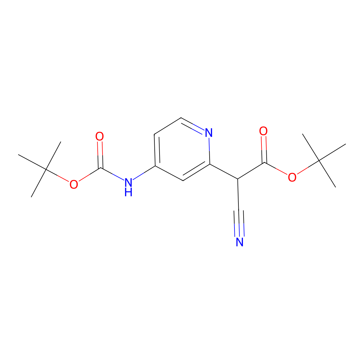 Tert-butyl 2-(4-(tert-butoxycarbonylamino)pyridin-2-yl)-2-cyanoacetate molecular structure, CAS 1425334-72-0