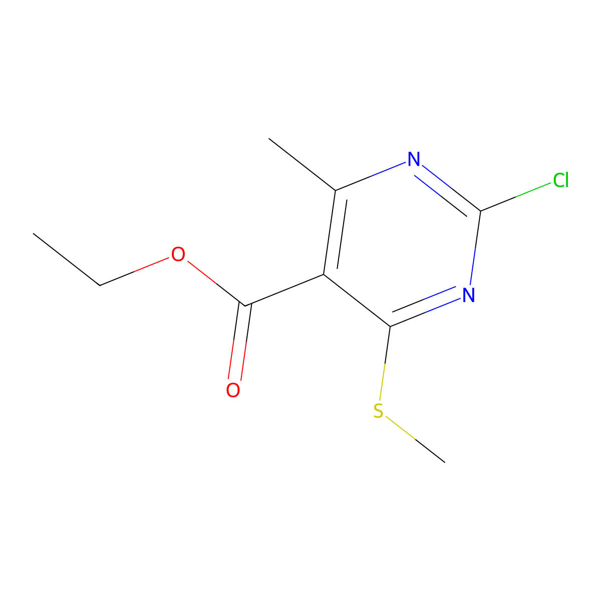 Ethyl 2-chloro-4-methyl-6-(methylthio)pyrimidine-5-carboxylate molecular structure, CAS 1425387-12-7
