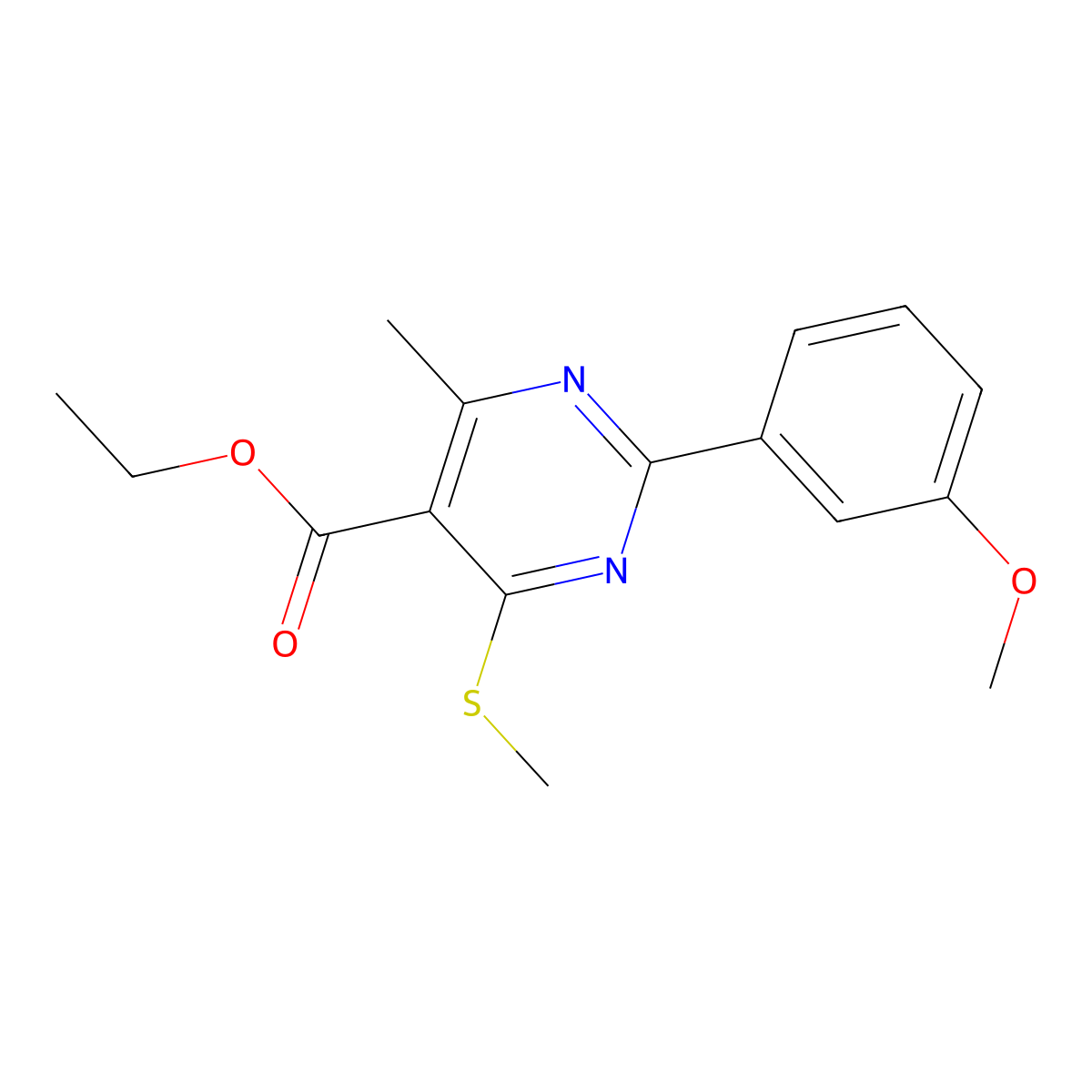 Ethyl 2-(3-methoxyphenyl)-4-methyl-6-(methylthio)-5-pyrimidinecarboxylate molecular structure, CAS 1425387-38-7