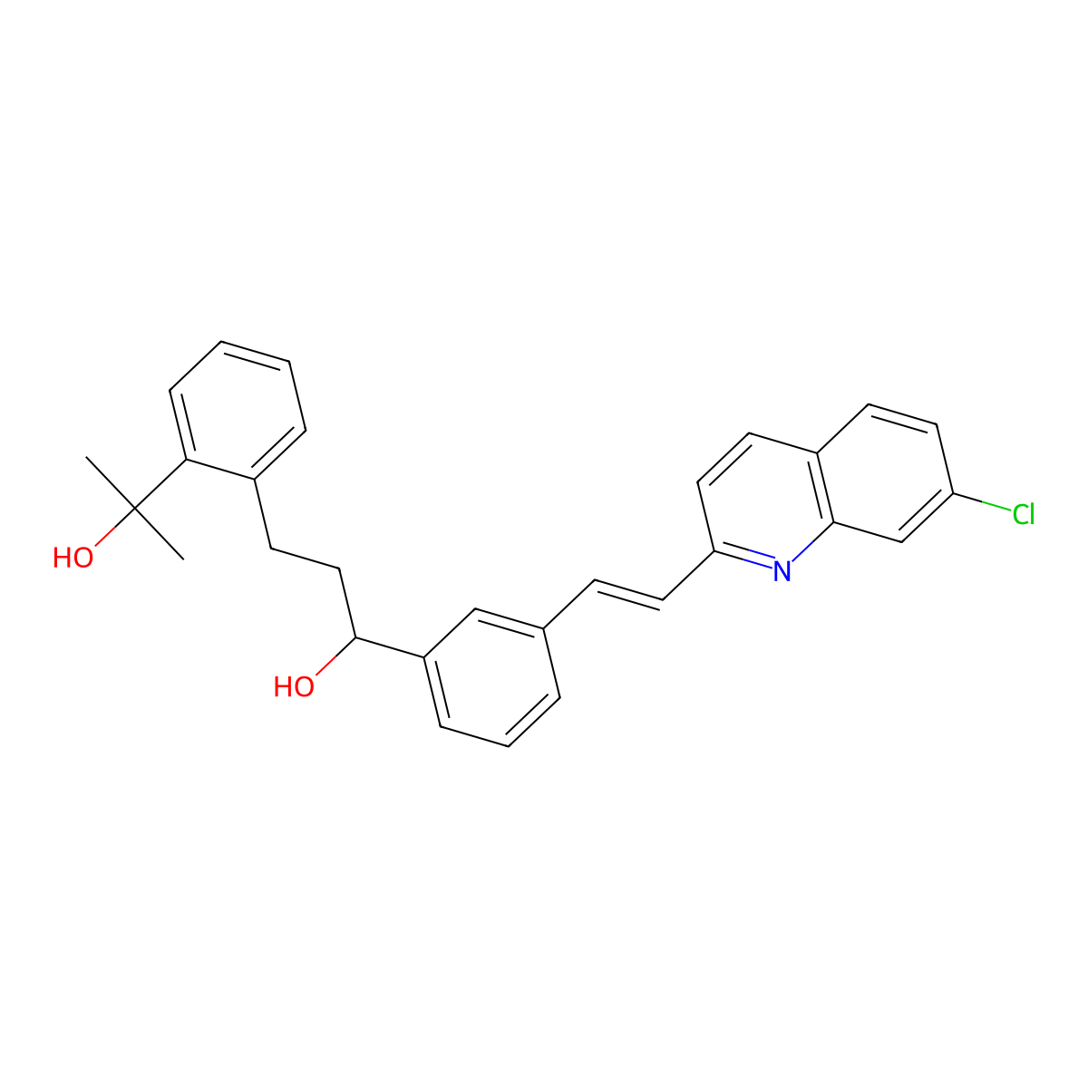 alpha-(3-((1E)-2-(7-Chloro-2-quinolinyl)ethenyl)phenyl)-2-((1R)-1-hydroxy-1-methylethyl)benzenepropanol molecular structure, CAS 142542-48-1