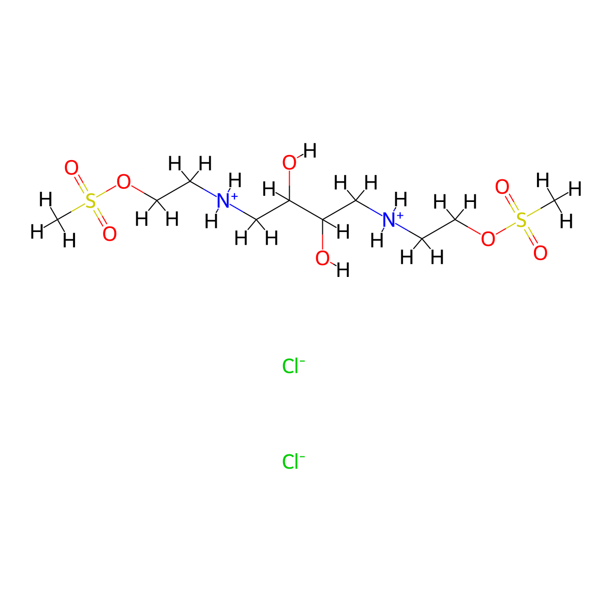 ((2,3-Dihydroxybutane-1,4-diyl)bis(azanediyl)ethane-2,1-diyl) dimethanesulfonate--hydrogen chloride (1/2) molecular structure, CAS 14255-70-0