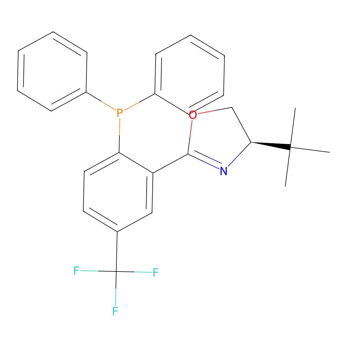 (R)-4-(tert-Butyl)-2-(2-(diphenylphosphanyl)-5-(trifluoromethyl)phenyl)-4,5-dihydrooxazole molecular structure, CAS 1425660-99-6