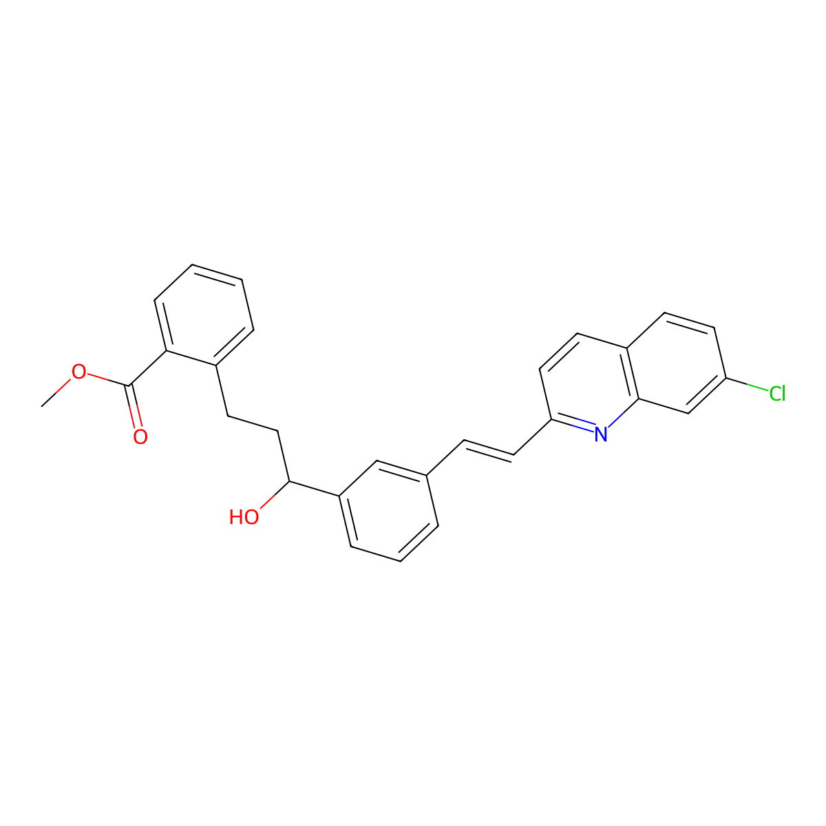 Methyl 2-((3S)-3-(3-((1E)-2-(7-chloro-2-quinolinyl)ethenyl)phenyl)-3-hydroxypropyl)benzoate molecular structure, CAS 142569-69-5