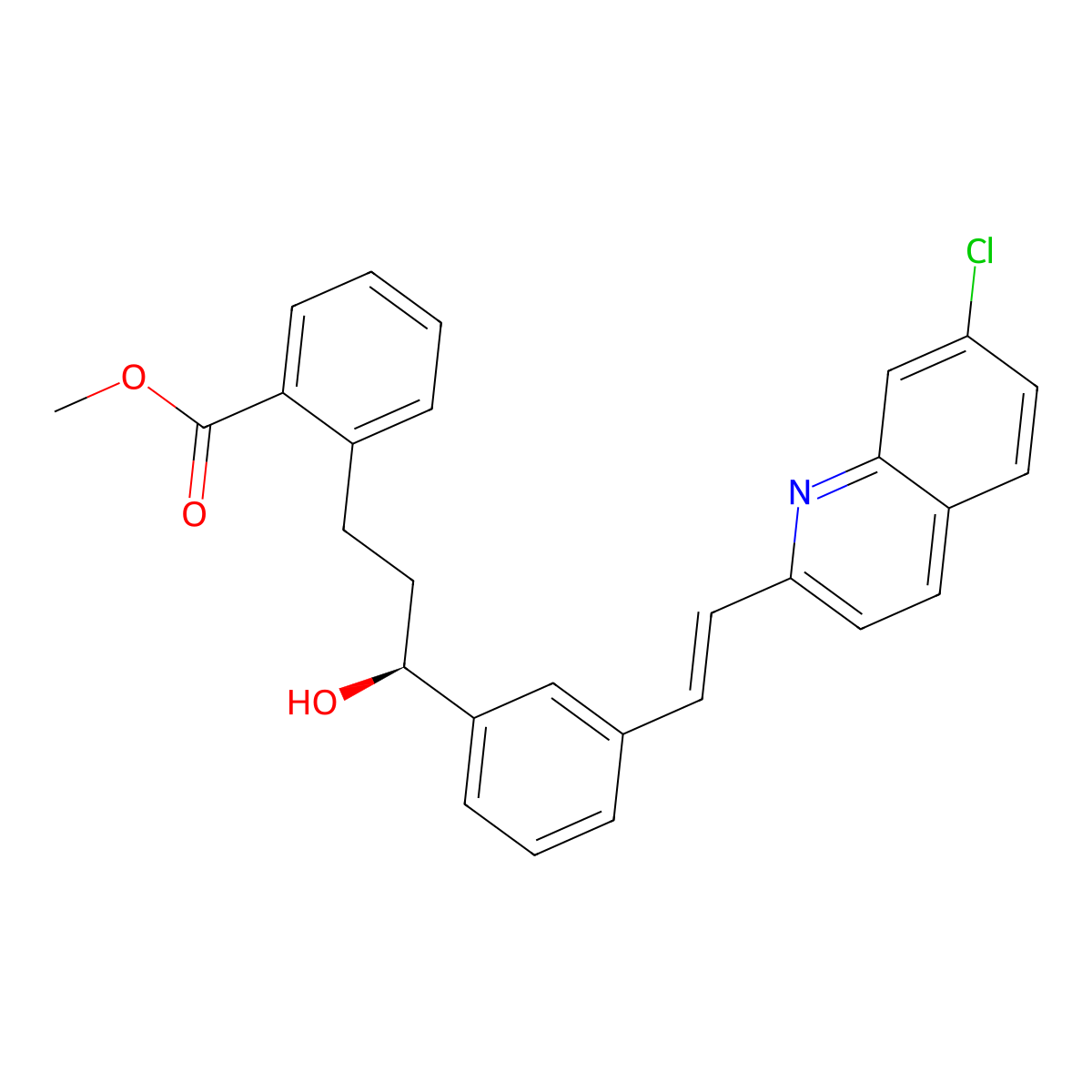 Methyl 2-((3S)-3-(3-((1E)-2-(7-chloro-2-quinolinyl)ethenyl)phenyl)-3-hydroxypropyl)benzoate molecular structure, CAS 142569-69-5