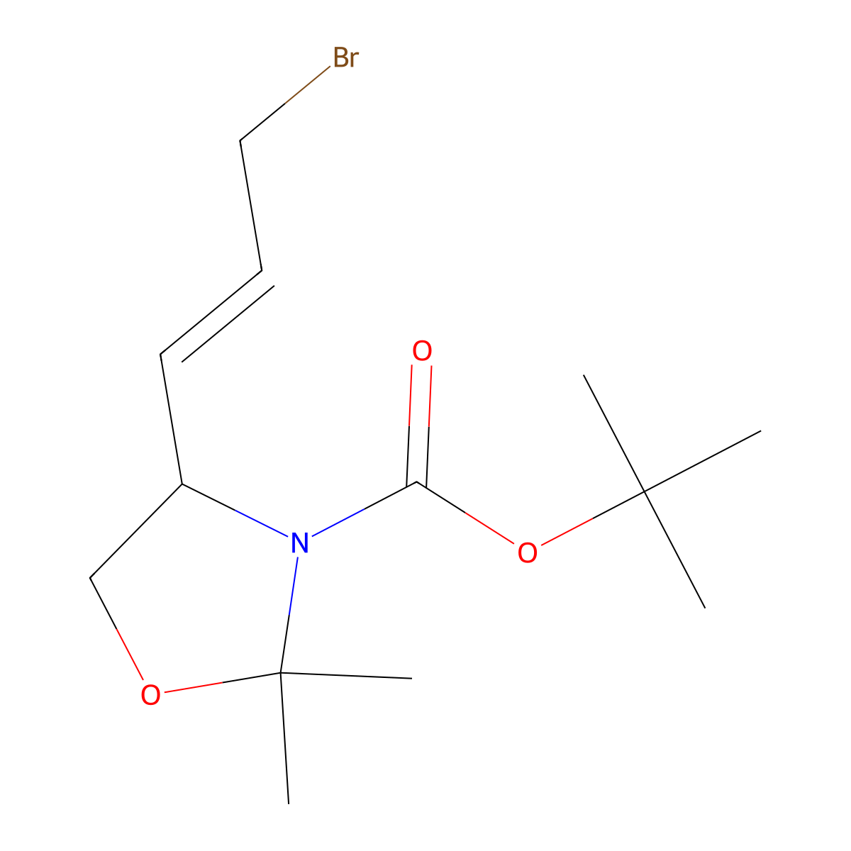 tert-butyl (4R)-4-[(E)-3-bromoprop-1-enyl]-2,2-dimethyl-oxazolidine-3-carboxylate molecular structure, CAS 142573-55-5