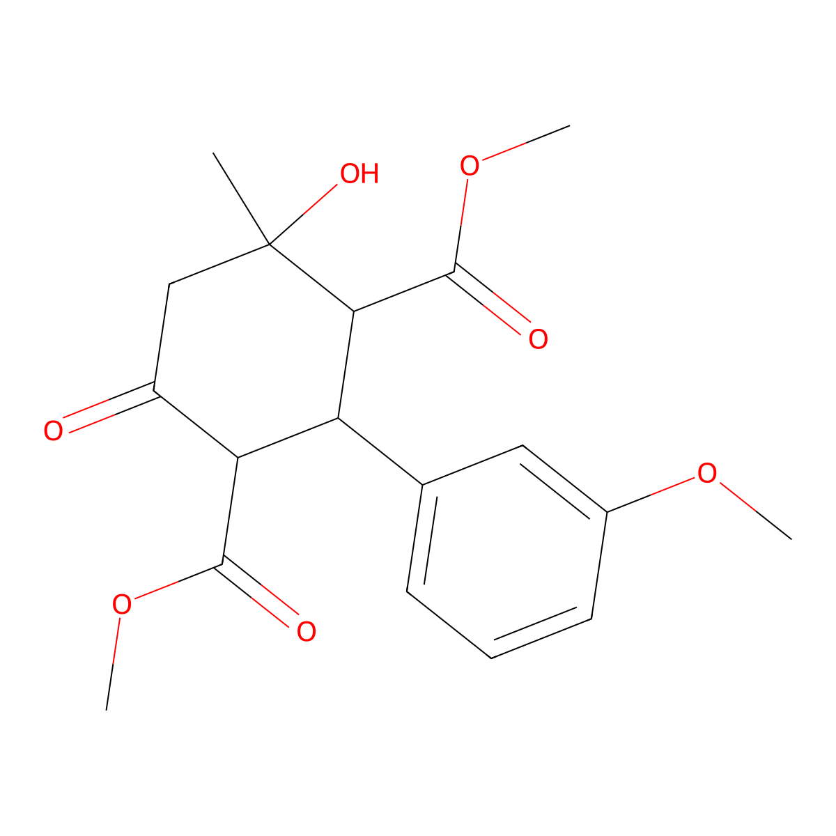 Dimethyl 4-hydroxy-2-(3-methoxyphenyl)-4-methyl-6-oxocyclohexane-1,3-dicarboxylate molecular structure, CAS 142592-10-7