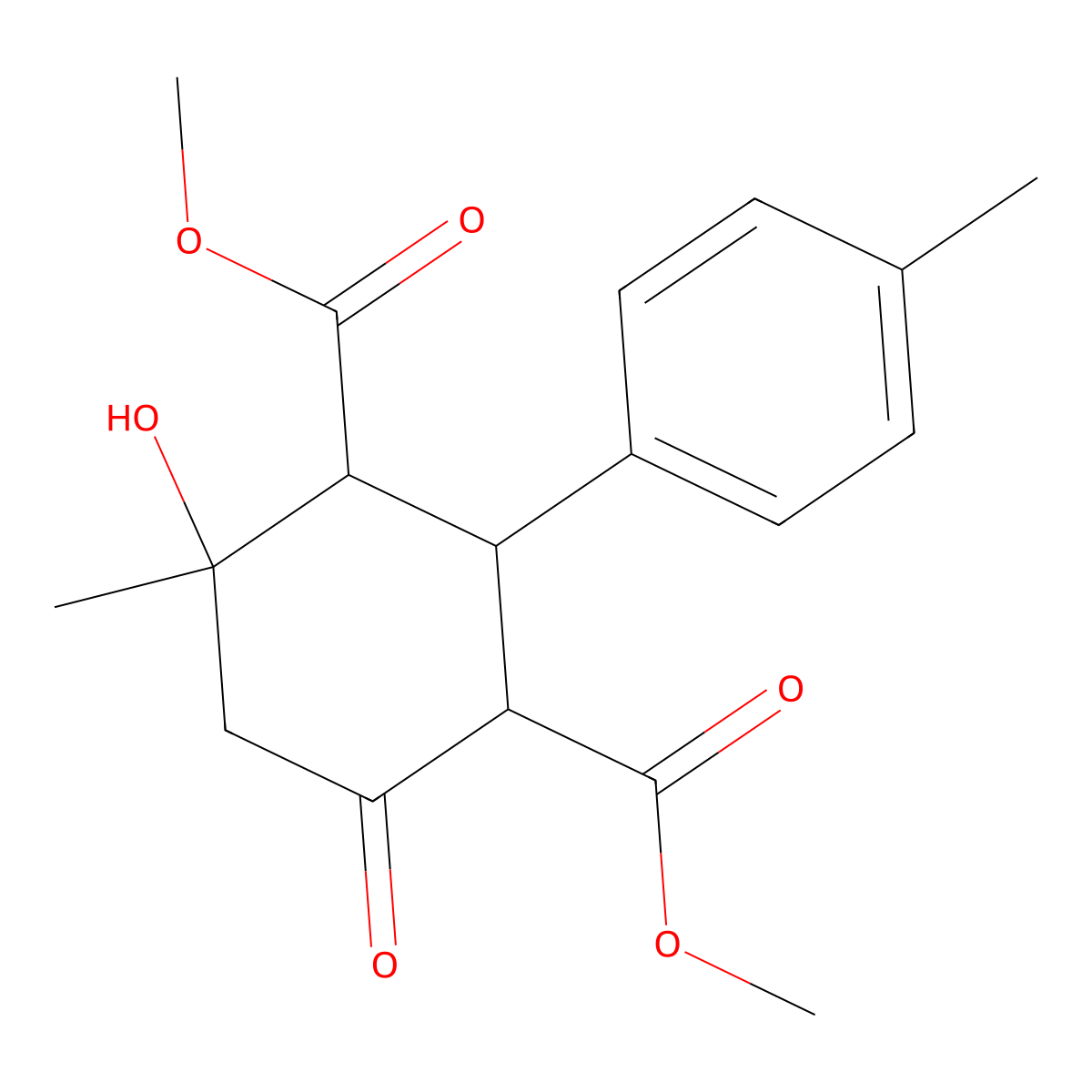 Dimethyl 4-hydroxy-4-methyl-2-(4-methylphenyl)-6-oxocyclohexane-1,3-dicarboxylate molecular structure, CAS 142592-13-0