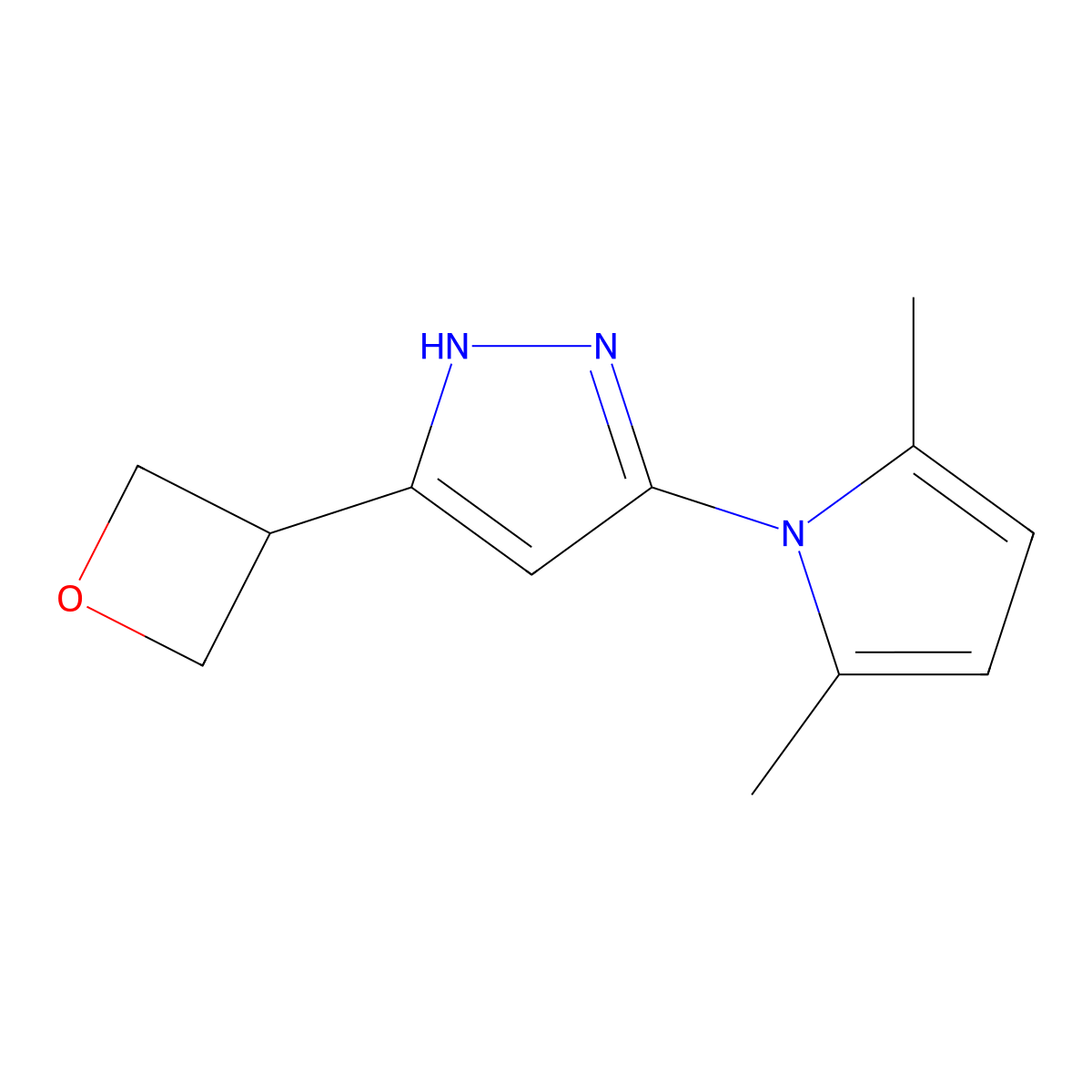 3-(2,5-dimethyl-1H-pyrrol-1-yl)-5-(oxetan-3-yl)-1H-pyrazole molecular structure, CAS 1425932-05-3