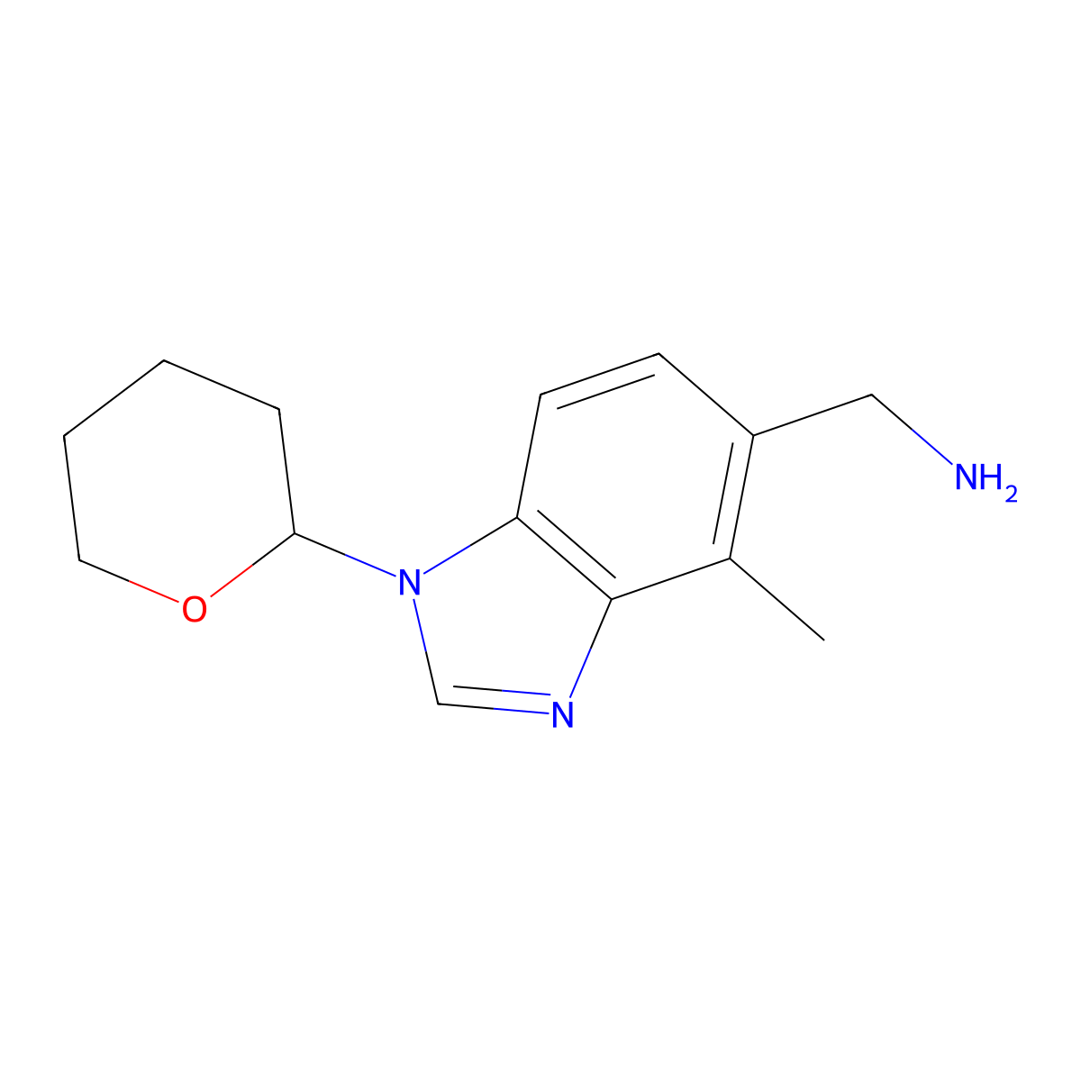 (4-Methyl-1-(tetrahydro-2H-pyran-2-yl)-1H-benzo[d]imidazol-5-yl)methanamine molecular structure, CAS 1425933-32-9