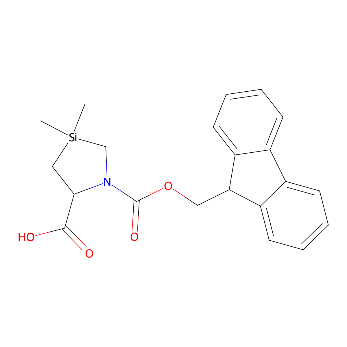 1-(((9H-fluoren-9-yl)methoxy)carbonyl)-3,3-dimethyl-1,3-azasilolidine-5-carboxylic acid molecular structure, CAS 1425942-11-5