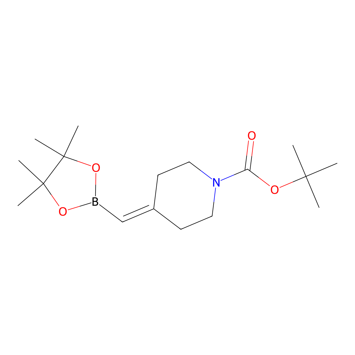 Tert-butyl 4-((tetramethyl-1,3,2-dioxaborolan-2-yl)methylidene)piperidine-1-carboxylate molecular structure, CAS 1425970-61-1