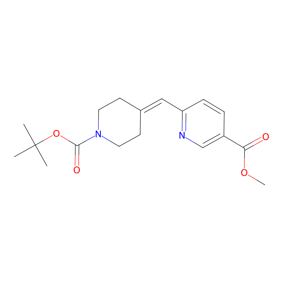 Methyl-6-{[1-(tert-butoxycarbonyl)piperidin-4-ylidene]methyl}pyridine-3-carboxylate molecular structure, CAS 1425970-62-2