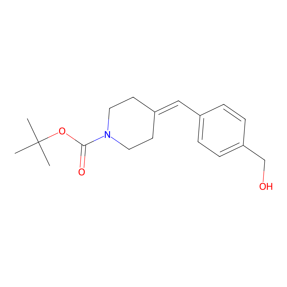 Tert-butyl 4-(4-(hydroxymethyl)benzylidene)piperidine-1-carboxylate molecular structure, CAS 1425970-70-2