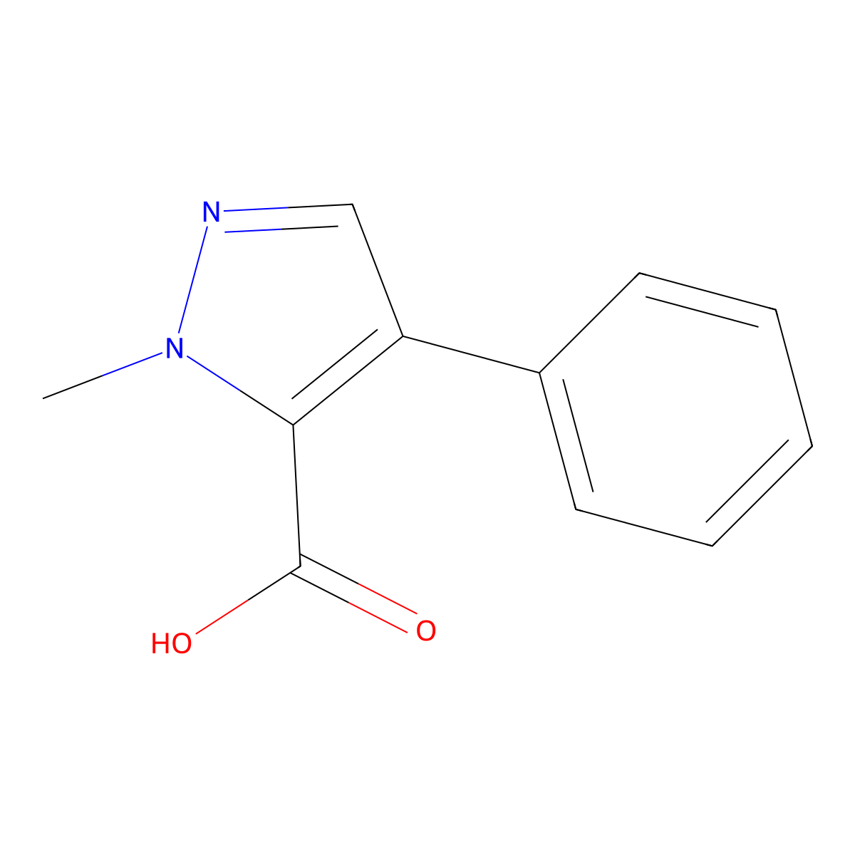 1-methyl-4-phenyl-1H-pyrazole-5-carboxylic acid molecular structure, CAS 142598-53-6