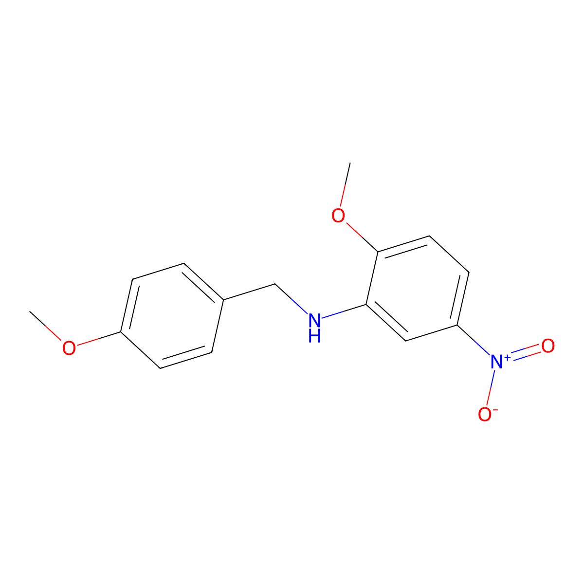 2-methoxy-N-[(4-methoxyphenyl)methyl]-5-nitroaniline molecular structure, CAS 142599-43-7