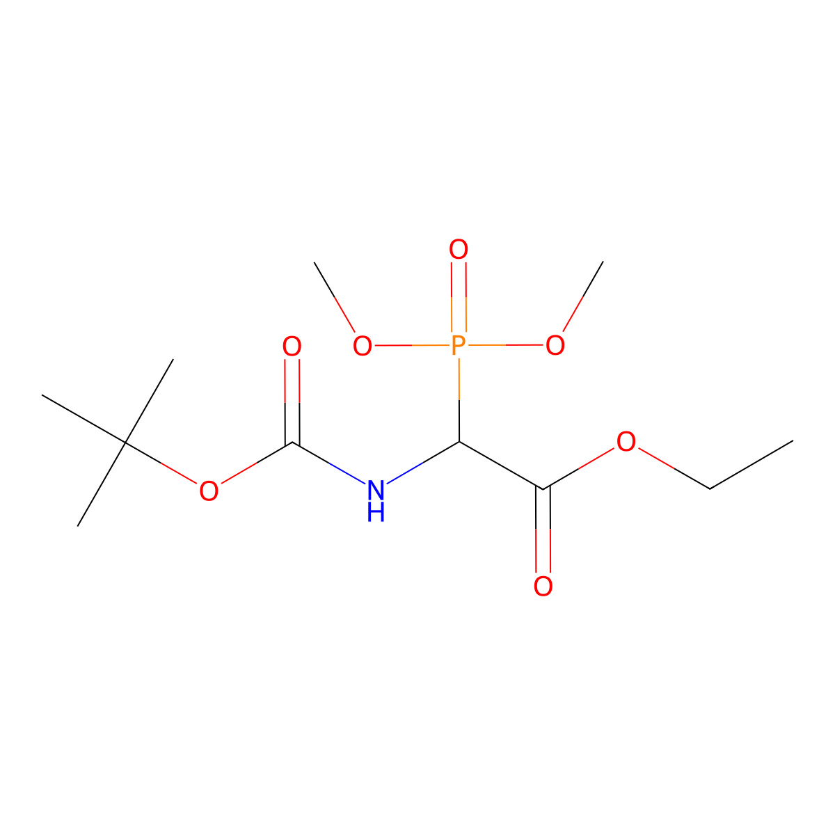Ethyl 2-((tert-Butoxycarbonyl)amino)-2-(dimethoxyphosphoryl)acetate molecular structure, CAS 142602-46-8