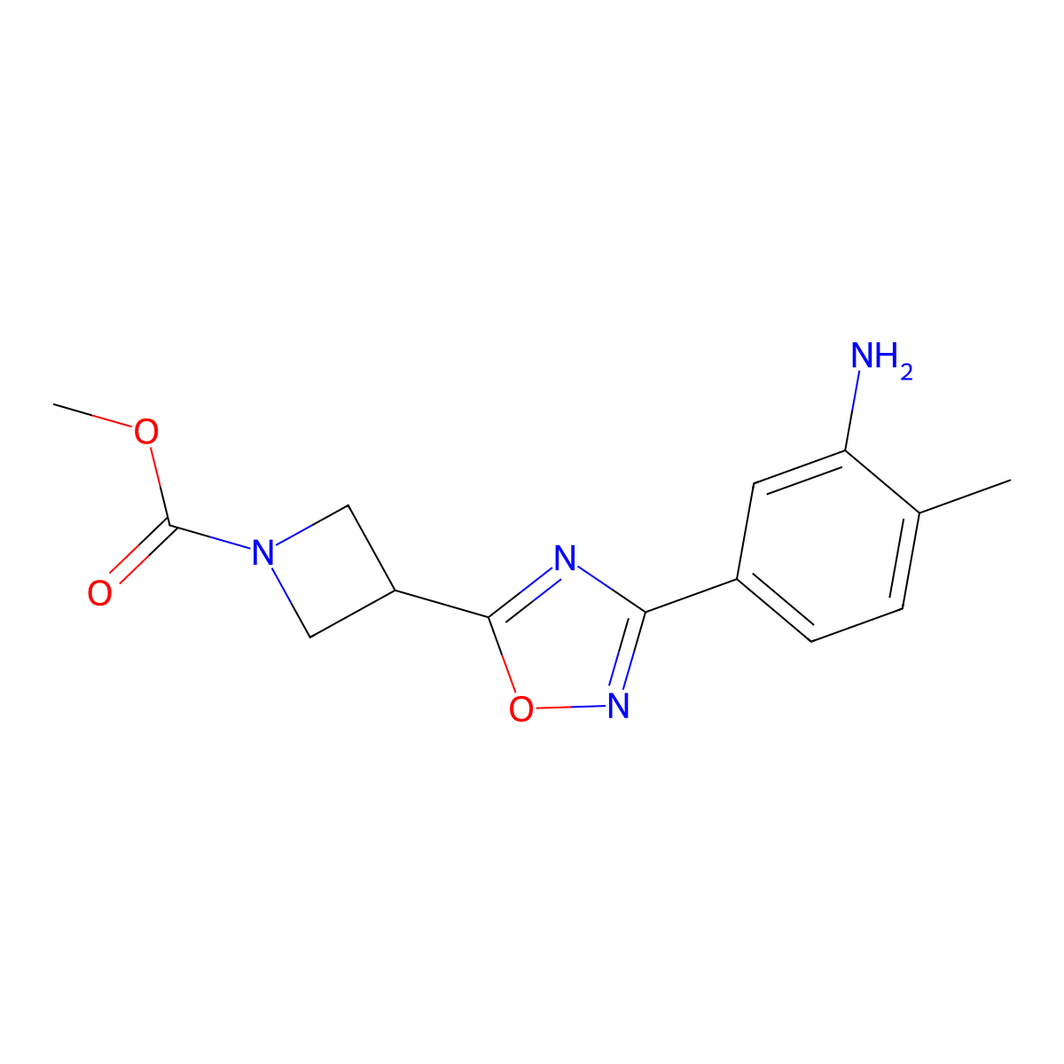 Methyl 3-(3-(3-amino-4-methylphenyl)-1,2,4-oxadiazol-5-yl)azetidine-1-carboxylate molecular structure, CAS 1426135-82-1