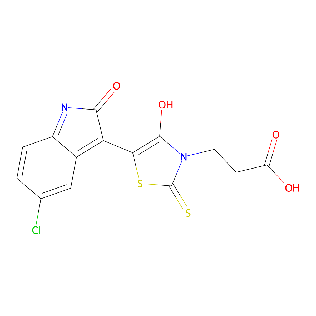 (Z)-3-(5-(5-chloro-2-oxoindolin-3-ylidene)-4-oxo-2-thioxothiazolidin-3-yl)propanoic acid molecular structure, CAS 1426138-42-2