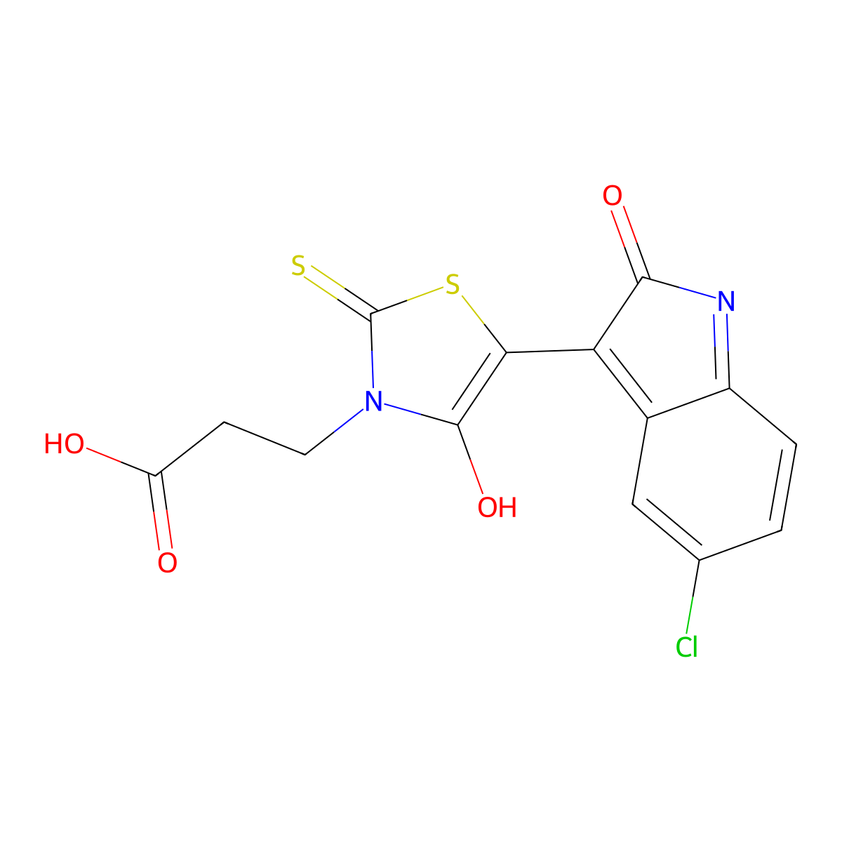 (Z)-3-(5-(5-chloro-2-oxoindolin-3-ylidene)-4-oxo-2-thioxothiazolidin-3-yl)propanoic acid molecular structure, CAS 1426138-42-2