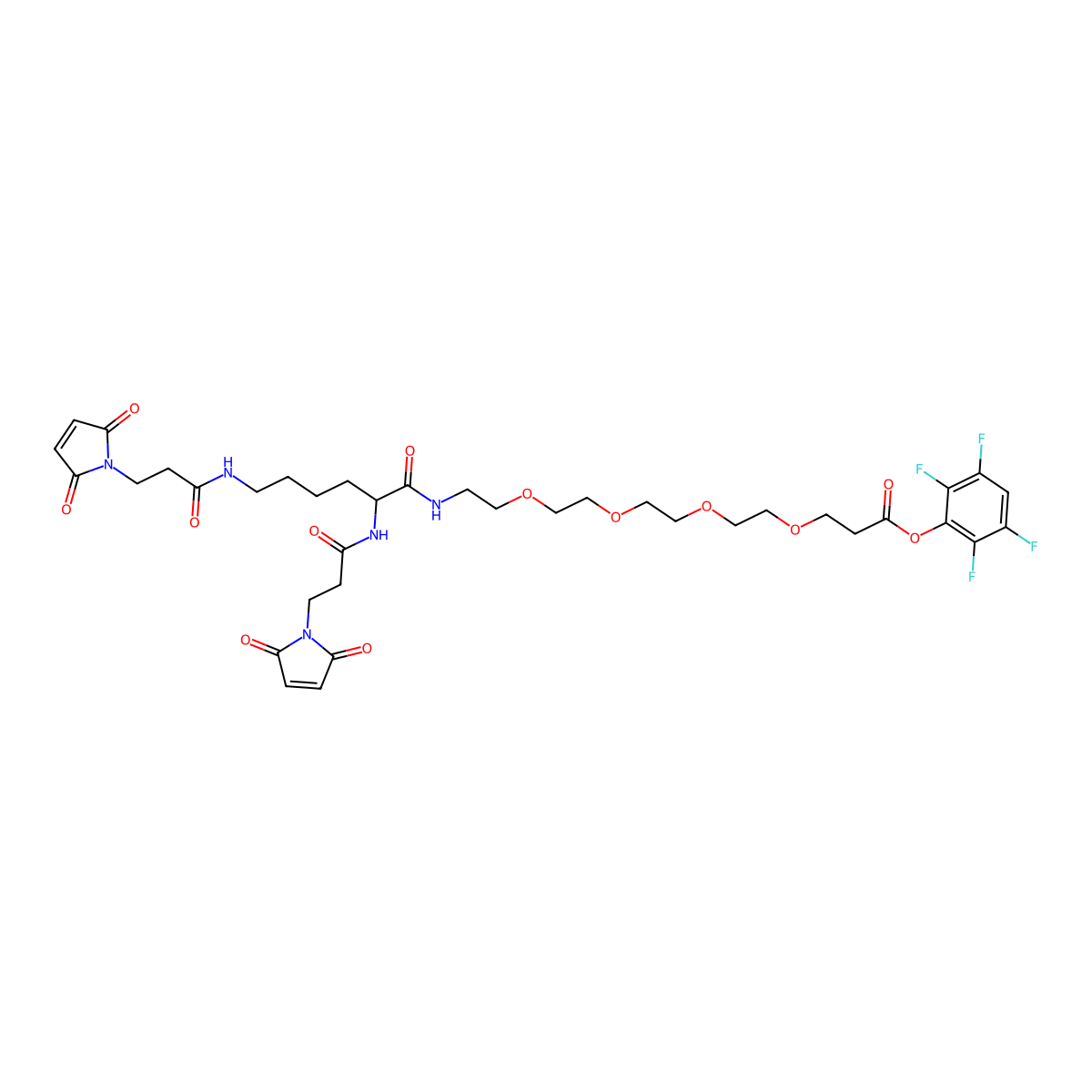 2,3,5,6-Tetrafluorophenyl (S)-26-(2,5-dioxo-2,5-dihydro-1H-pyrrol-1-yl)-18-(3-(2,5-dioxo-2,5-dihydro-1H-pyrrol-1-yl)propanamido)-17,24-dioxo-4,7,10,13-tetraoxa-16,23-diazahexacosanoate molecular structure, CAS 1426164-53-5