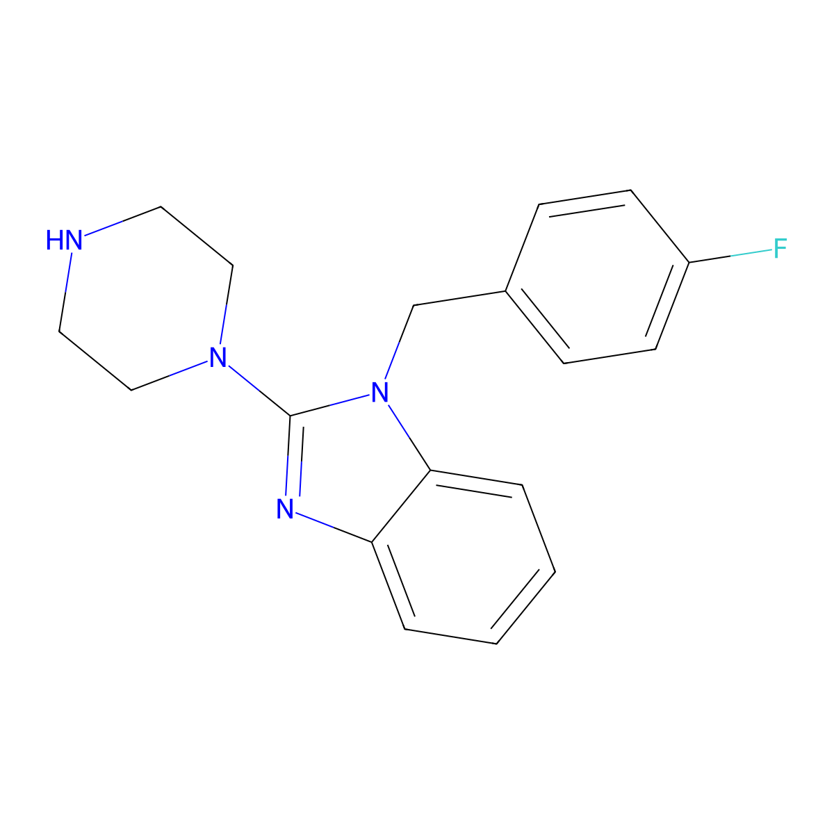 1-(4-Fluoro-benzyl)-2-piperazin-1-yl-1H-benzoimidazole molecular structure, CAS 142617-98-9