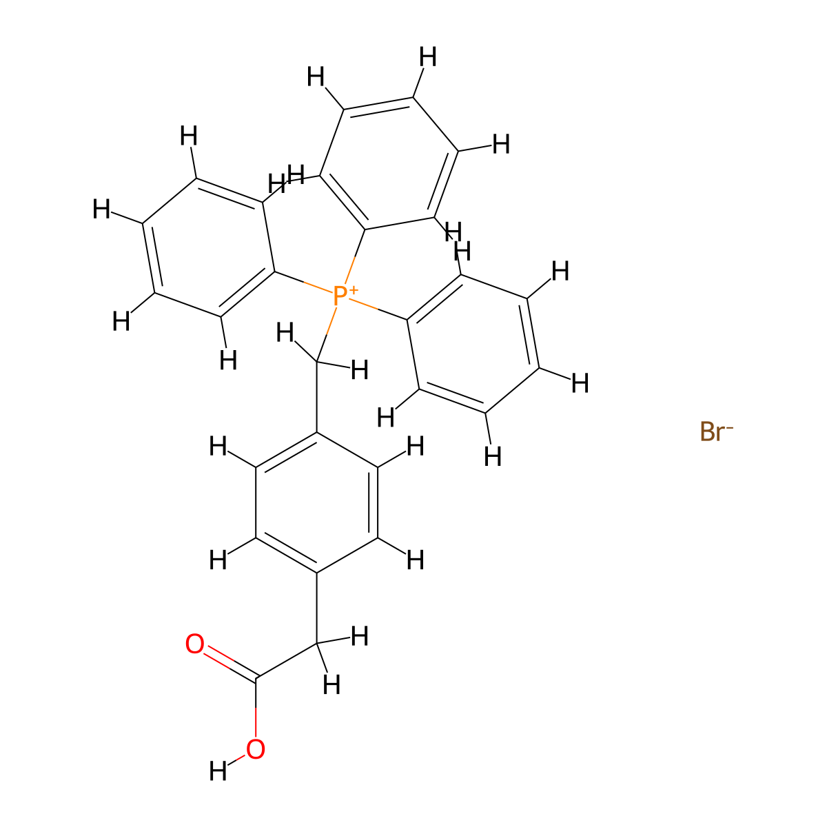{[4-(Carboxymethyl)phenyl]methyl}triphenylphosphanium bromide molecular structure, CAS 142620-97-1