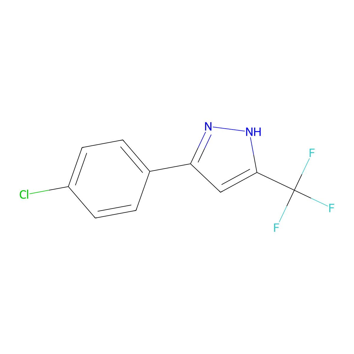 3-(4-chlorophenyl)-5-(trifluoromethyl)-1H-pyrazole molecular structure, CAS 142623-90-3
