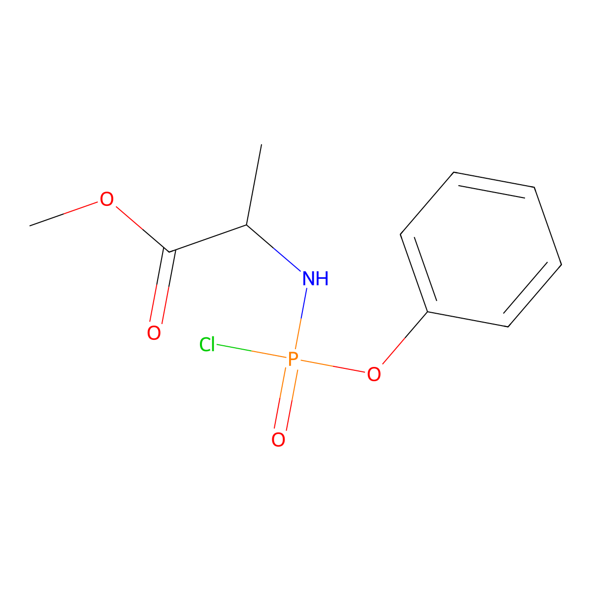 (2S)-Methyl 2-((chloro(phenoxy)phosphoryl)amino)propanoate molecular structure, CAS 142629-80-9