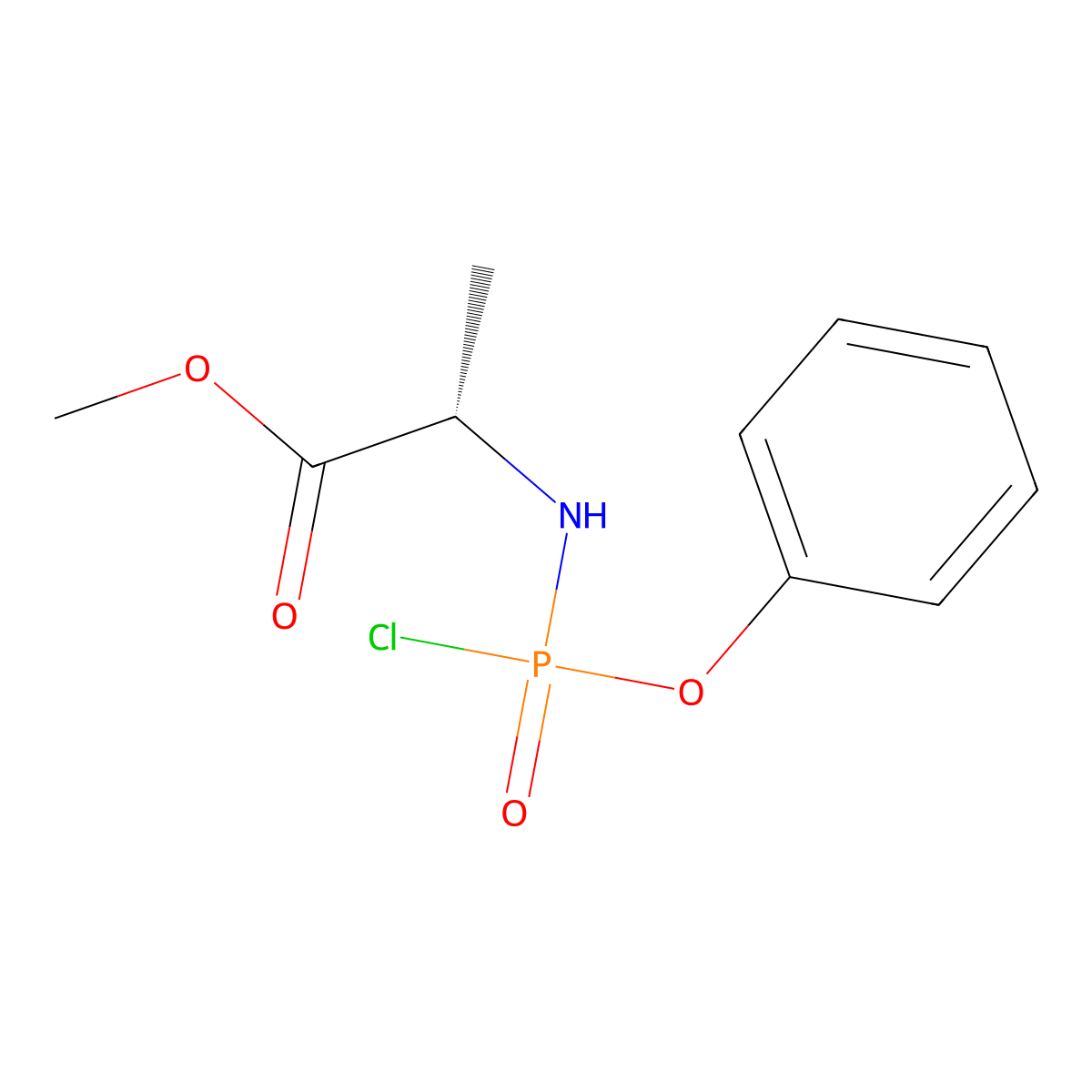 (2S)-Methyl 2-((chloro(phenoxy)phosphoryl)amino)propanoate molecular structure, CAS 142629-80-9