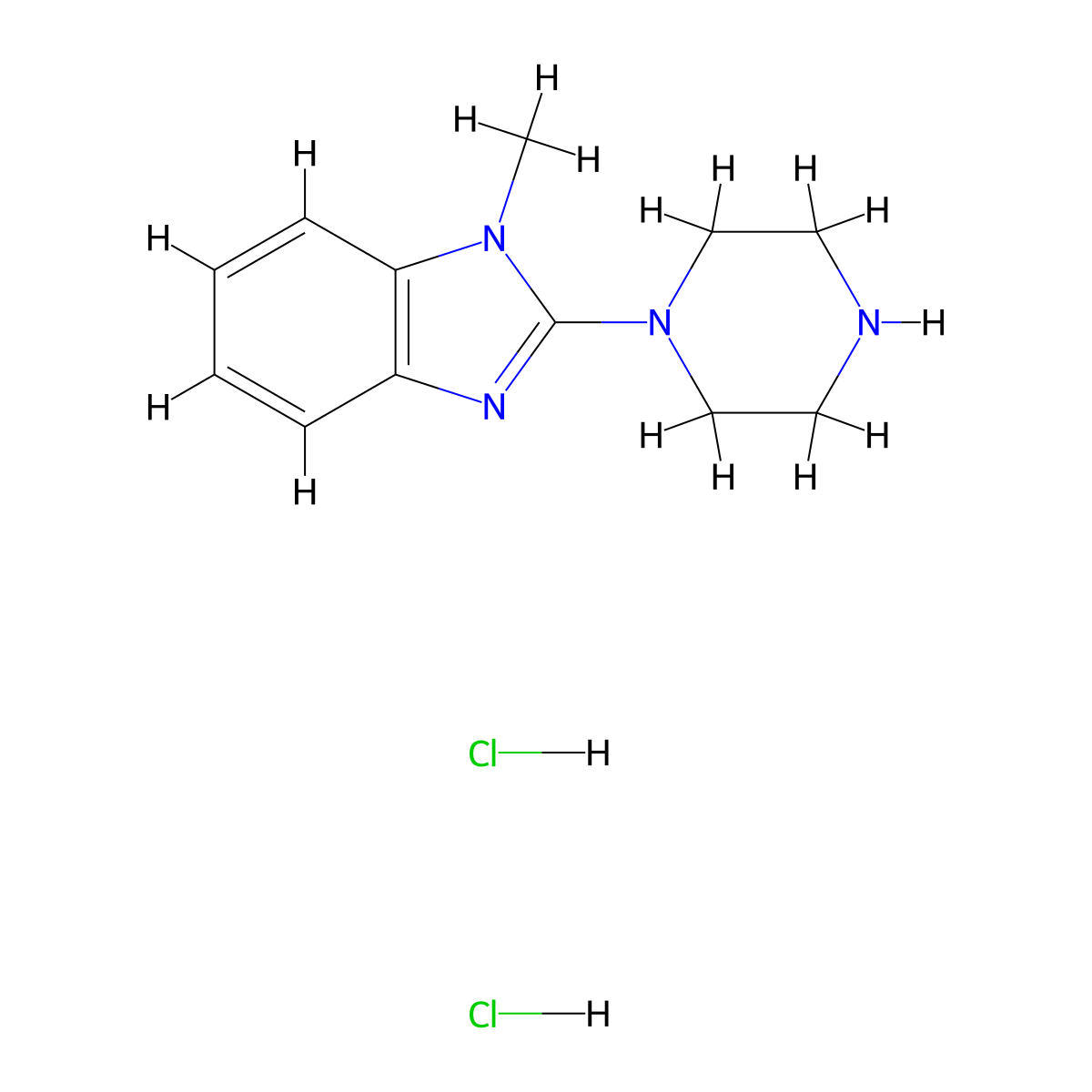 1-methyl-2-(piperazin-1-yl)-1H-1,3-benzodiazole dihydrochloride molecular structure, CAS 1426290-55-2