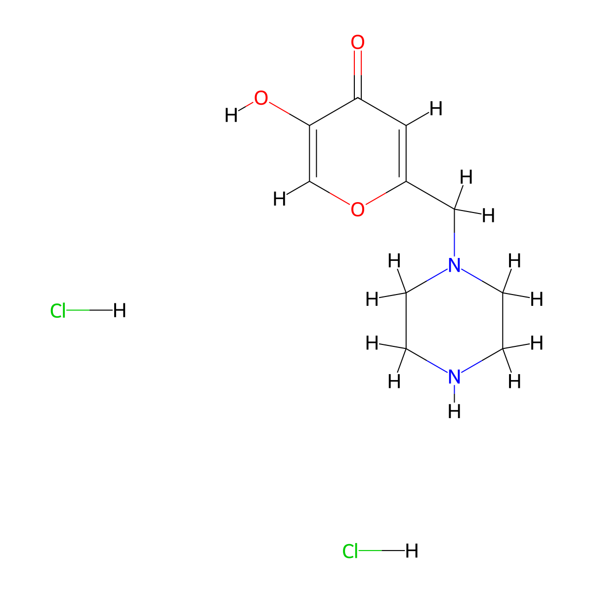 5-hydroxy-2-(piperazin-1-ylmethyl)-4H-pyran-4-one dihydrochloride molecular structure, CAS 1426290-68-7