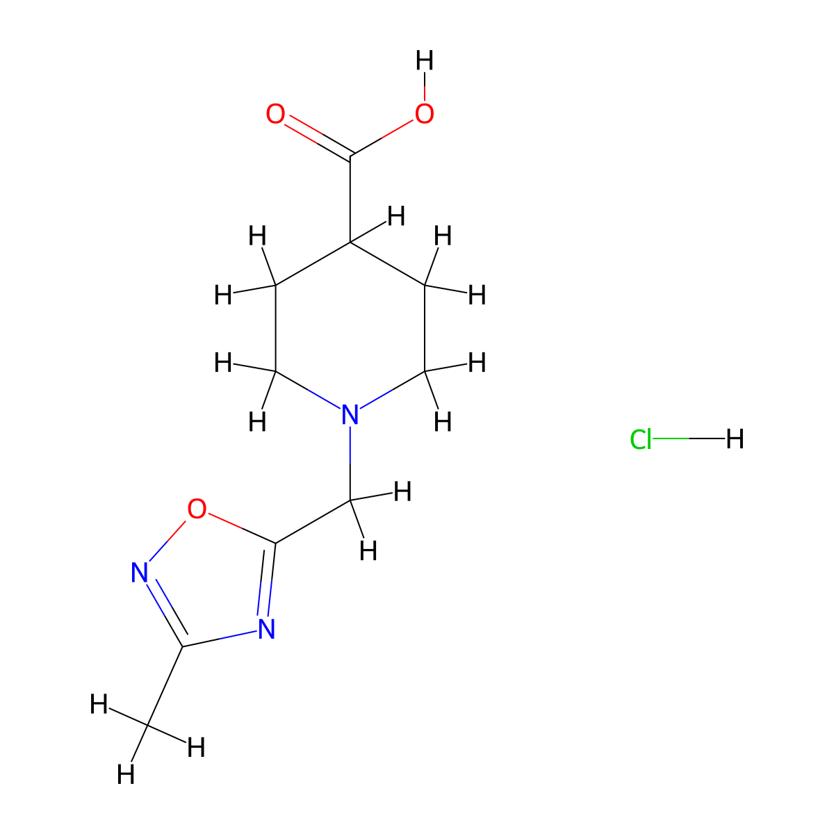 1-((3-Methyl-1,2,4-oxadiazol-5-yl)methyl)piperidine-4-carboxylic acid hydrochloride molecular structure, CAS 1426290-87-0