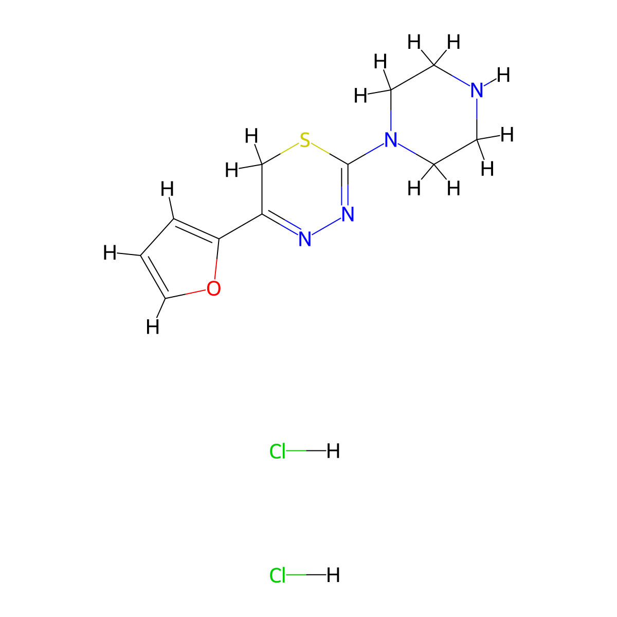 5-(2-furyl)-2-piperazin-1-yl-6H-1,3,4-thiadiazine dihydrochloride molecular structure, CAS 1426291-04-4