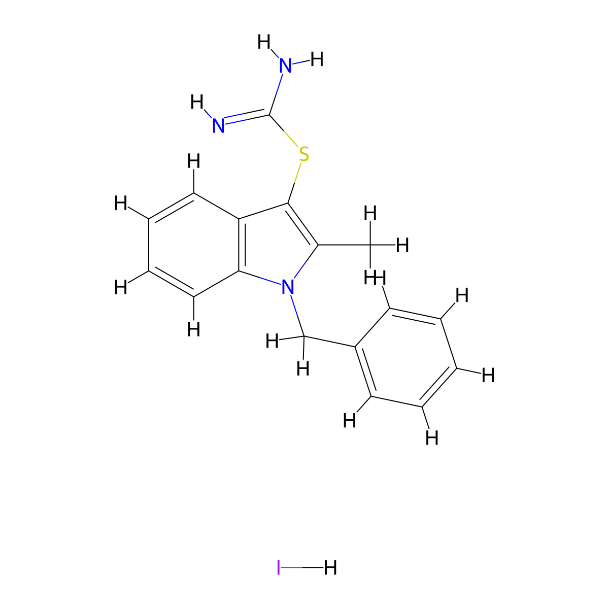 1-Benzyl-2-methyl-1H-indol-3-yl imidothiocarbamate hydroiodide molecular structure, CAS 1426291-05-5