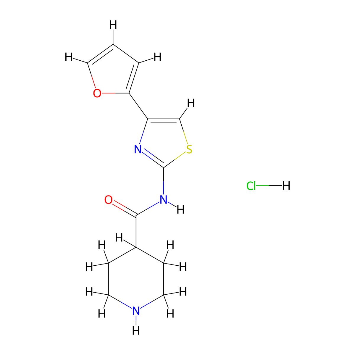 N-[4-(2-furyl)-1,3-thiazol-2-yl]piperidine-4-carboxamide hydrochloride molecular structure, CAS 1426291-23-7