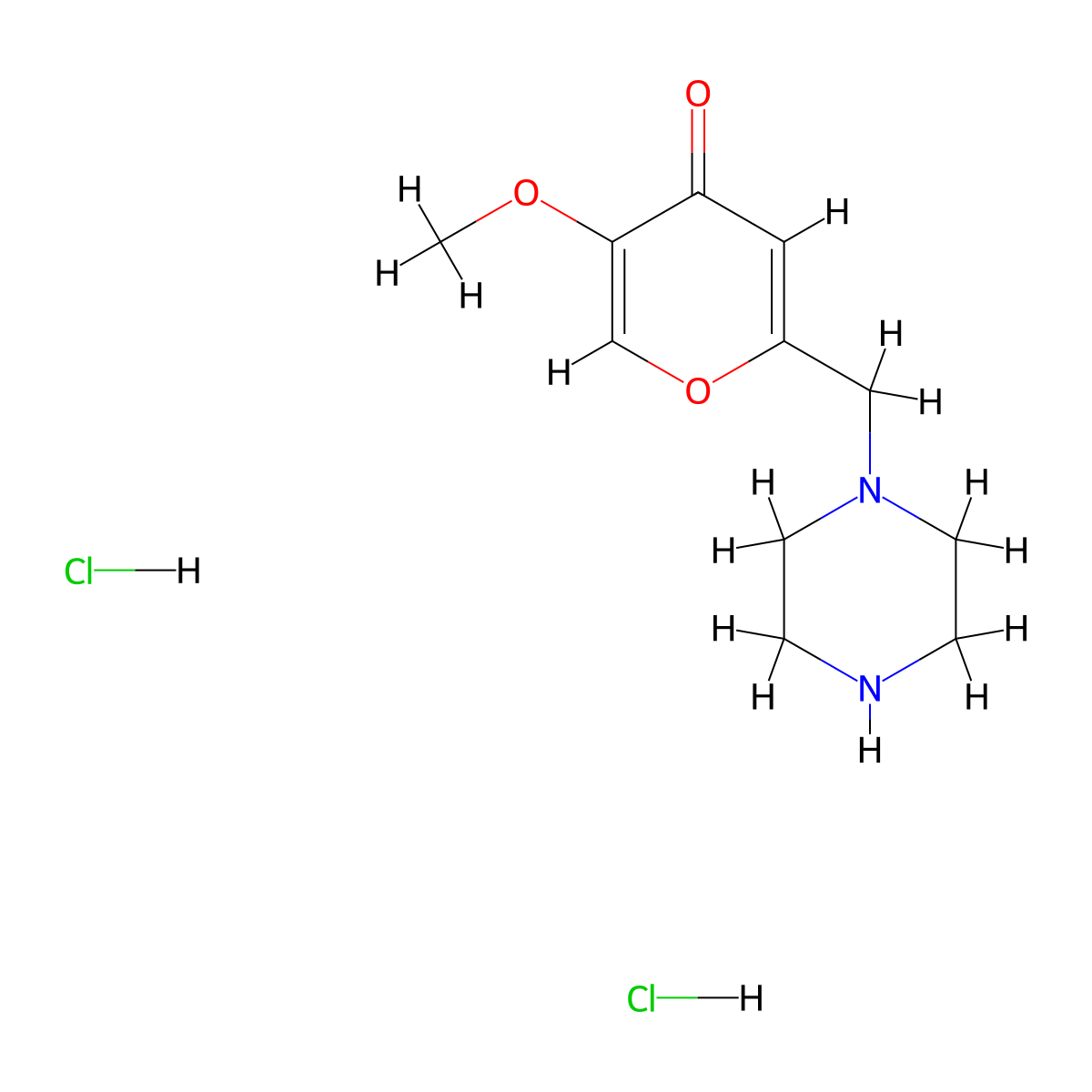 5-Methoxy-2-(piperazin-1-ylmethyl)-4H-pyran-4-one dihydrochloride molecular structure, CAS 1426291-35-1