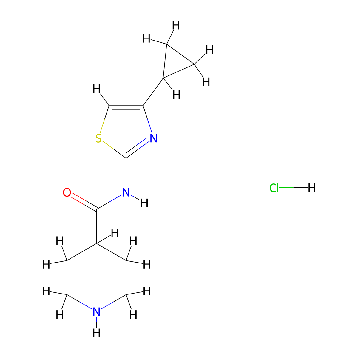 N-(4-cyclopropyl-1,3-thiazol-2-yl)piperidine-4-carboxamide hydrochloride molecular structure, CAS 1426291-48-6