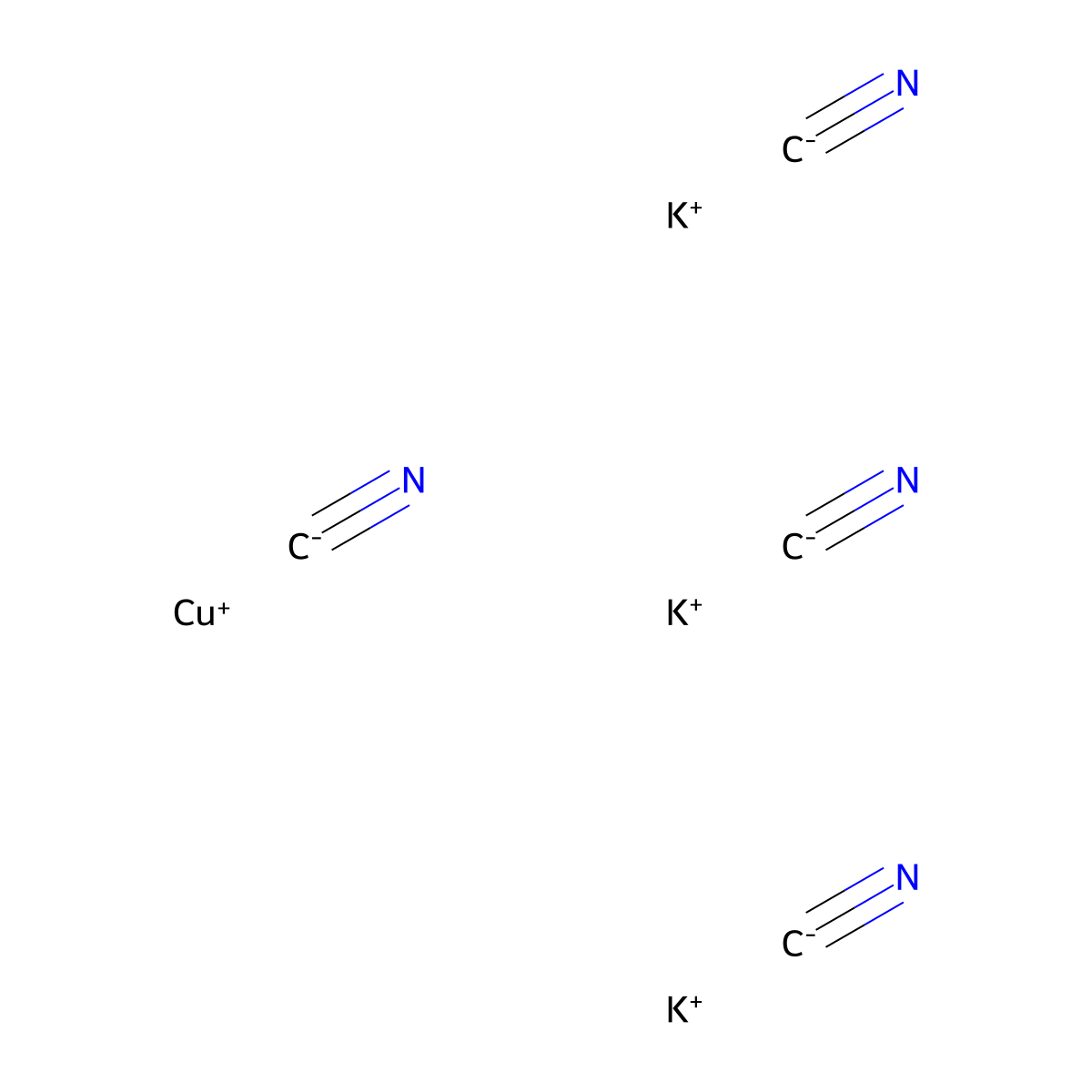 Cuprate(3-), tetrakis(cyano-kappaC)-, potassium (1:3), (T-4)- molecular structure, CAS 14263-73-1