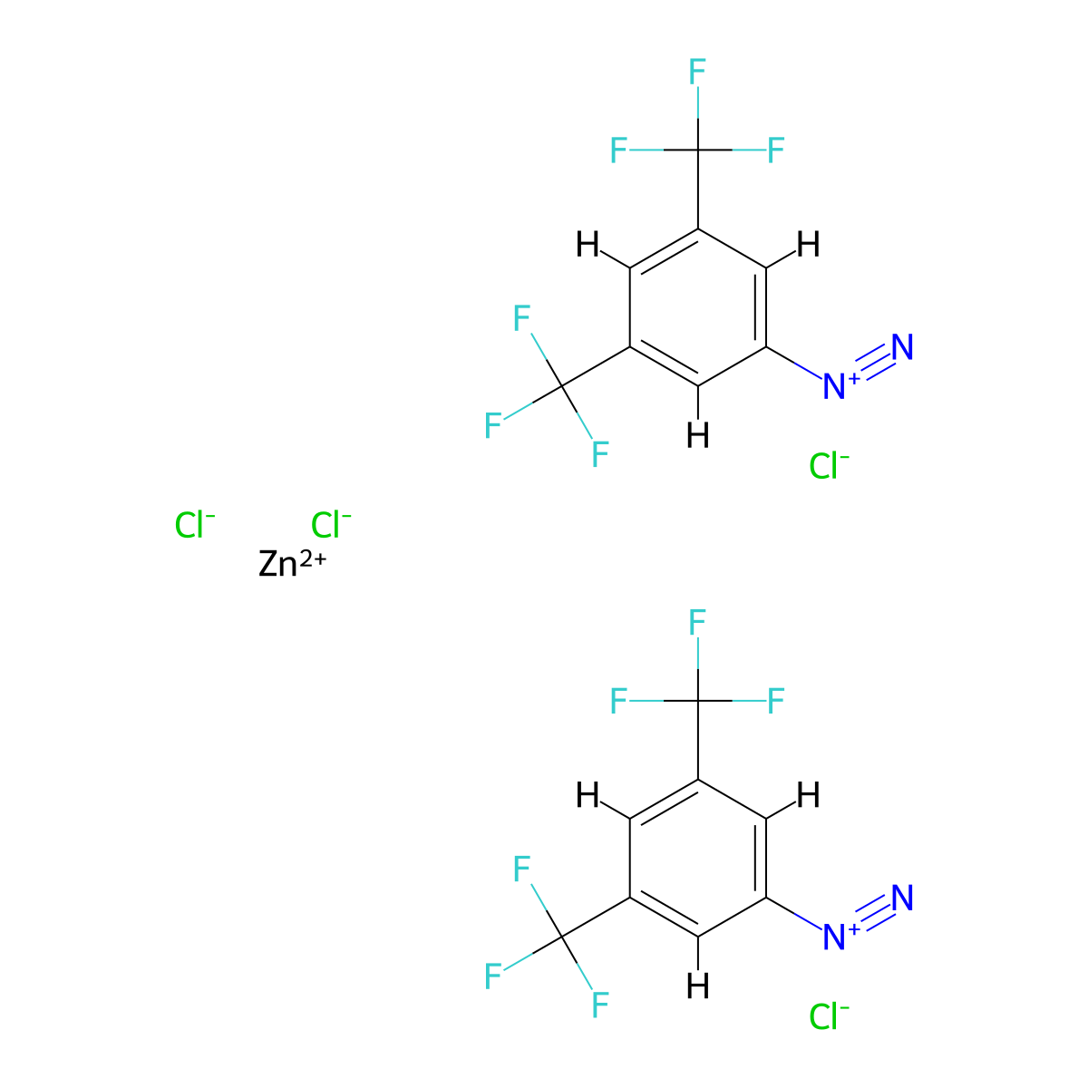 Benzenediazonium, 3,5-bis(trifluoromethyl)-, (T-4)-tetrachlorozincate(2-) (2:1) molecular structure, CAS 14263-91-3