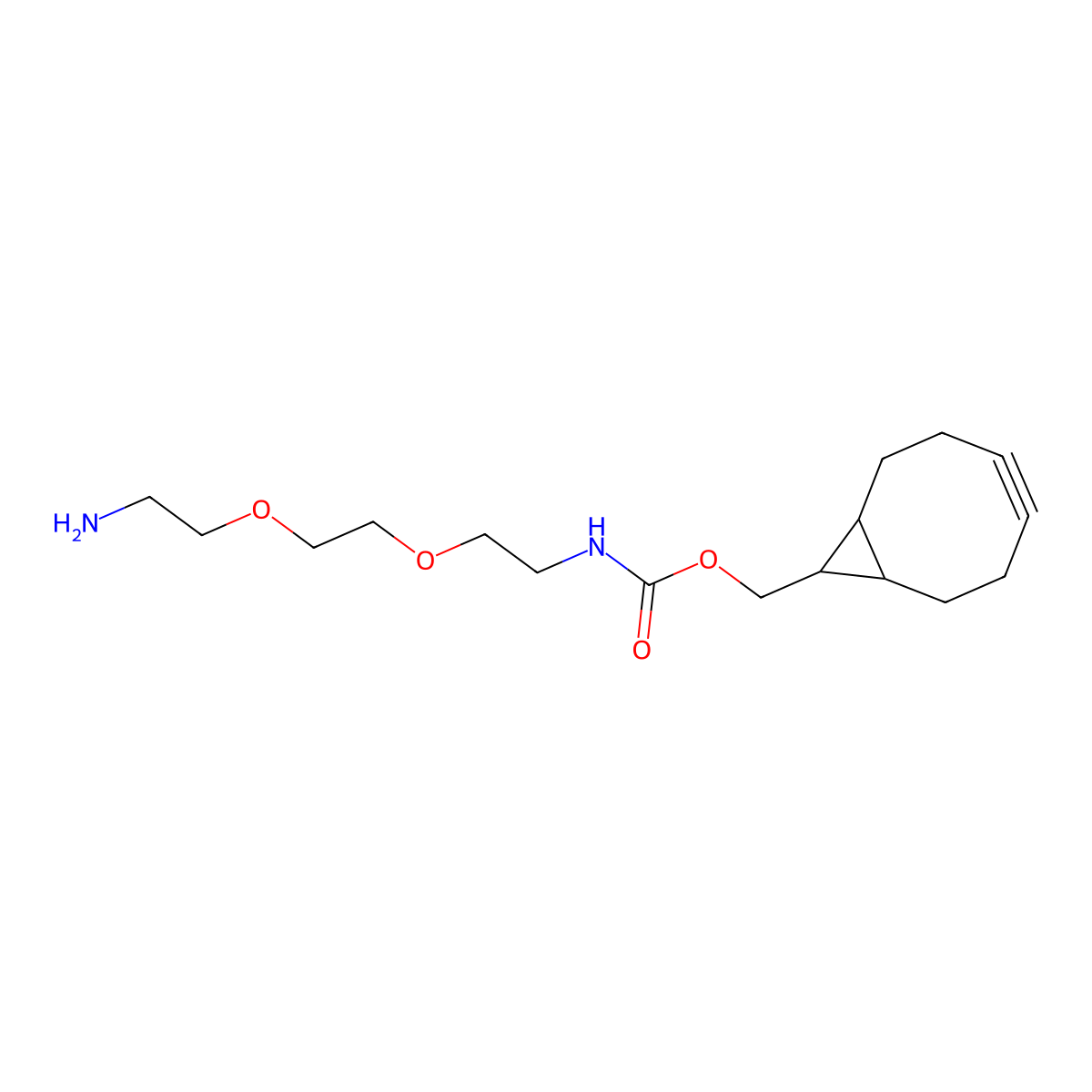 Bicyclo[6.1.0]non-4-yn-9-ylmethyl (2-(2-(2-aminoethoxy)ethoxy)ethyl)carbamate molecular structure, CAS 1426303-57-2