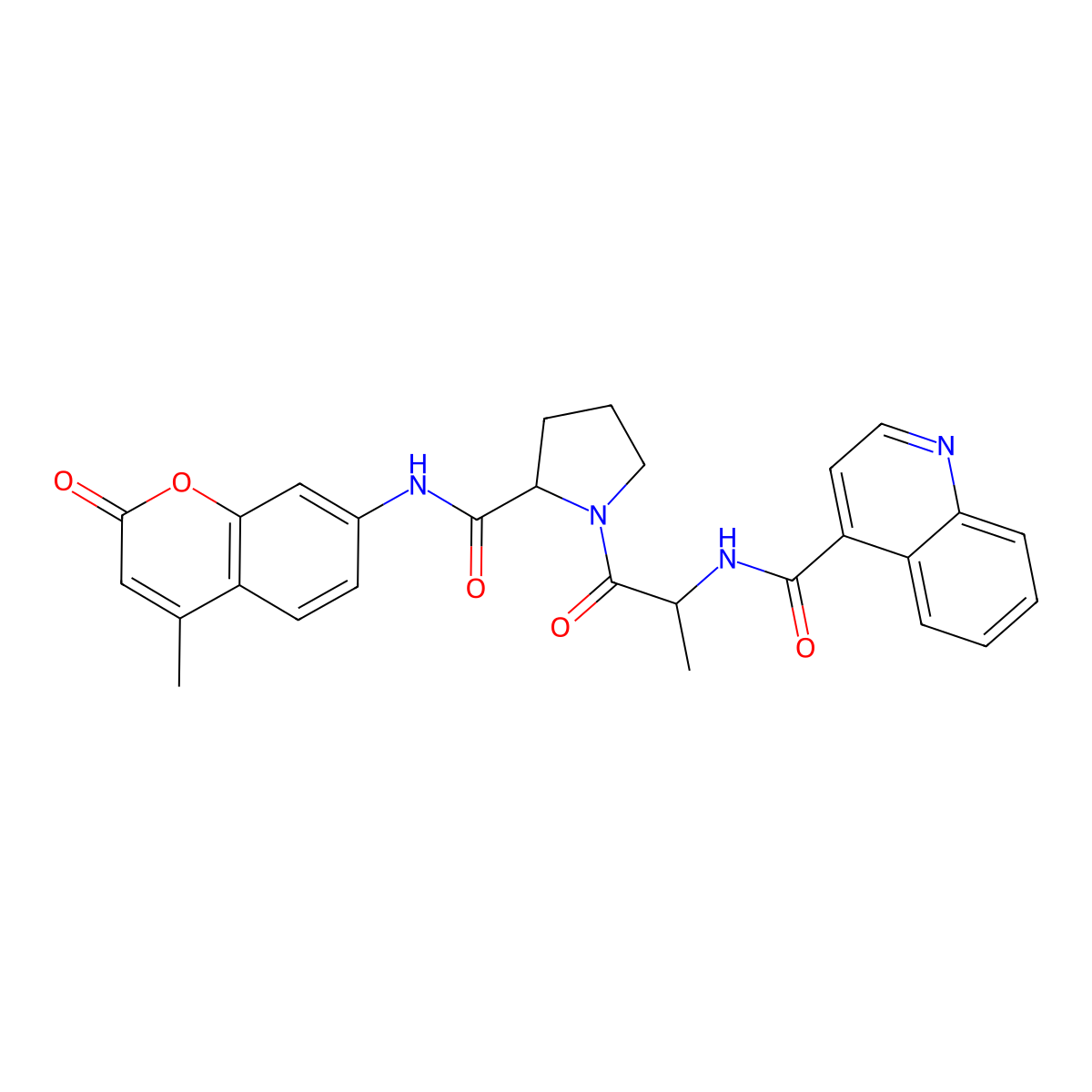 N-[(2R)-1-[(2S)-2-[(4-methyl-2-oxochromen-7-yl)carbamoyl]pyrrolidin-1-yl]-1-oxopropan-2-yl]quinoline-4-carboxamide molecular structure, CAS 1426305-25-0