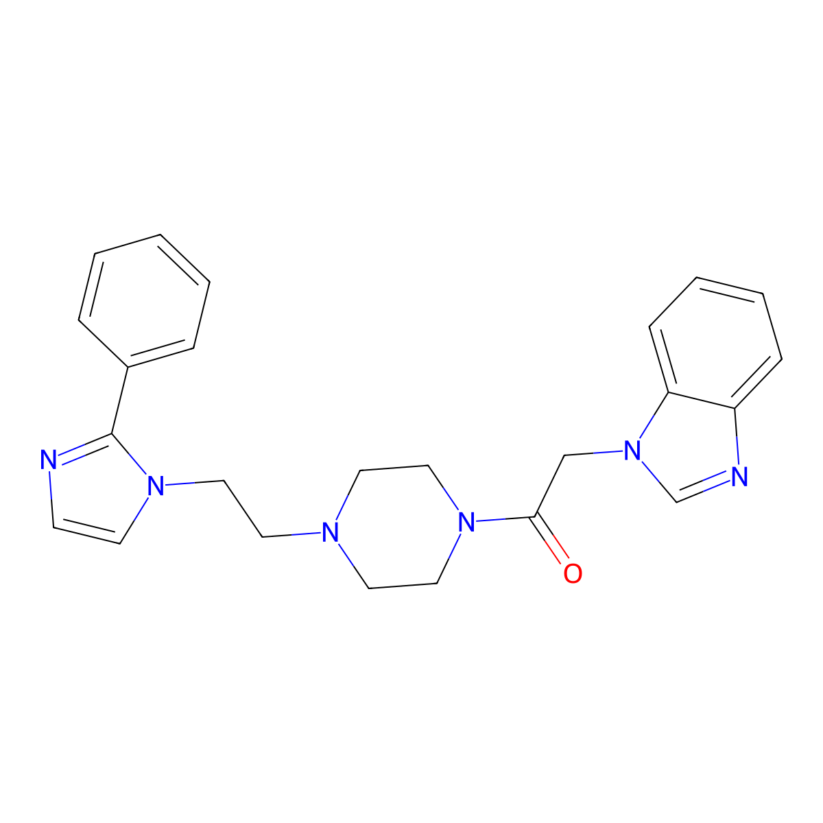 2-(1H-benzo[d]imidazol-1-yl)-1-(4-(2-(2-phenyl-1H-imidazol-1-yl)ethyl)piperazin-1-yl)ethanone molecular structure, CAS 1426314-48-8