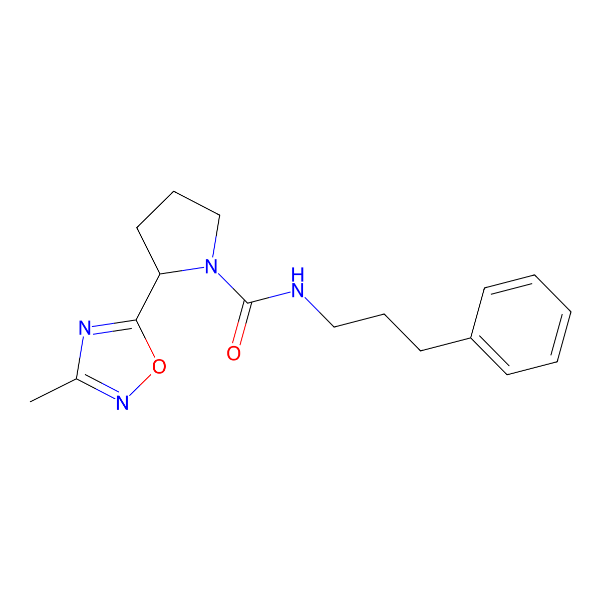 2-(3-methyl-1,2,4-oxadiazol-5-yl)-N-(3-phenylpropyl)pyrrolidine-1-carboxamide molecular structure, CAS 1426314-49-9