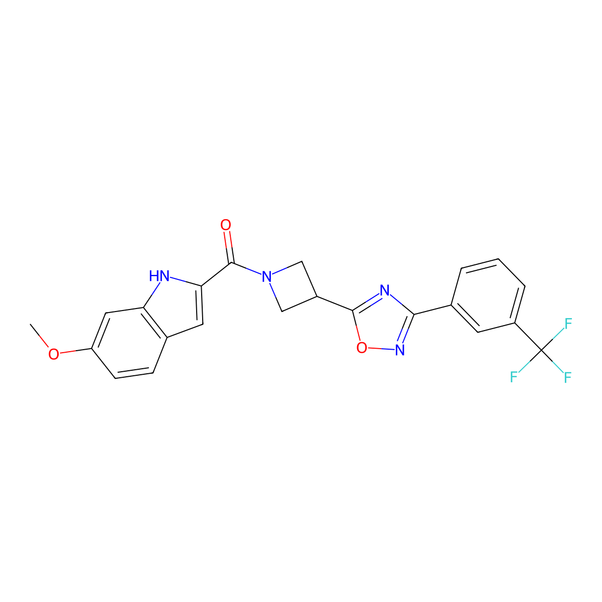 (6-methoxy-1H-indol-2-yl)(3-(3-(3-(trifluoromethyl)phenyl)-1,2,4-oxadiazol-5-yl)azetidin-1-yl)methanone molecular structure, CAS 1426314-50-2