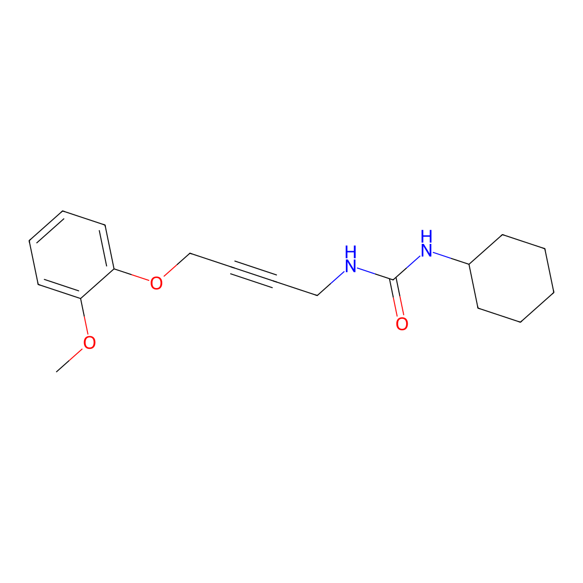 1-Cyclohexyl-3-(4-(2-methoxyphenoxy)but-2-yn-1-yl)urea molecular structure, CAS 1426314-51-3