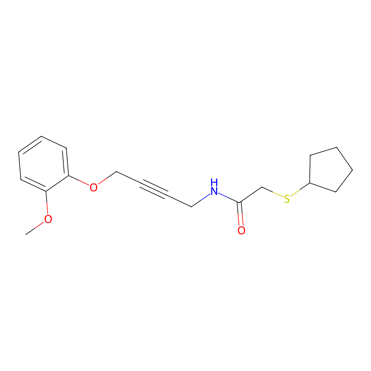 2-(cyclopentylthio)-N-(4-(2-methoxyphenoxy)but-2-yn-1-yl)acetamide molecular structure, CAS 1426314-57-9
